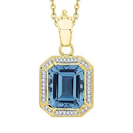 KATARINA Diamond and Emerald Cut Blue Topaz Halo Pendant Necklace