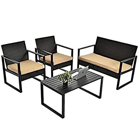 送料無料 Tangkula 4-Piece Patio Rattan Furniture Set, Outdoor Conversation Set w Sea