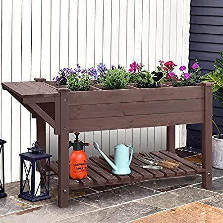 送料無料 Raised Planter Box with Grow Grid Outdoor Elevated Wood Garden Bed for Vege