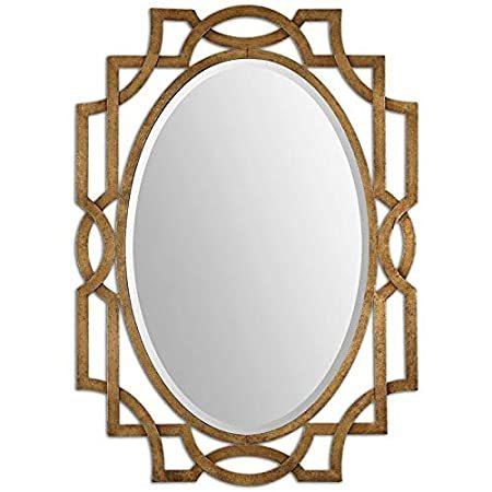 BOWERY HILL Contemporary Metal Gold Oval Glass Mirror