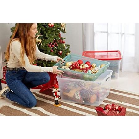Rubbermaid Cleverstore Clear Holiday 71 Qt Bins with Tray Inserts, Built-In  Handles to Maximize Storage, Great for Holiday Decor, Clear Base, Red Lid