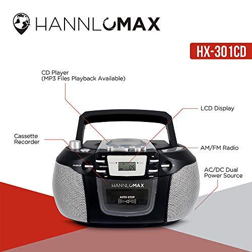 HANNLOMAX　HX-301　CD　CD　MP　Boombox、AM　FMラジオ、カセットレコーダー、CDまたはラジオのレコード、ヘッドホンジャック、LCDディスプレイ、AC　DCデュアル