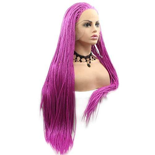 レインヘア26インチアフロアメリカン編み込みウィッグ合成レース前ウィッグボックス編み込みロングローズレッドウィッグ女性用ナチュラルルックウィッグハ 