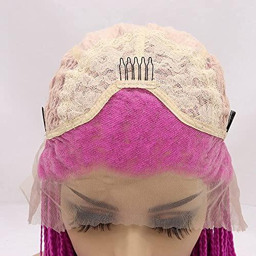 レインヘア26インチアフロアメリカン編み込みウィッグ合成レース前ウィッグボックス編み込みロングローズレッドウィッグ女性用ナチュラルルックウィッグハ 