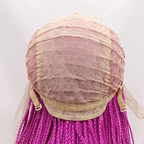 レインヘア26インチアフロアメリカン編み込みウィッグ合成レース前ウィッグボックス編み込みロングローズレッドウィッグ女性用ナチュラルルックウィッグハ 