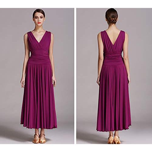 ユメイレンVネックノースリーブボールルームダンスパフォーマンスドレスエクスパンションスカート衣装 (紫%2 XL) ユメイレンVネックノースリーブボールルームダンスパフォーマンスドレスエクスパンションスカート衣装 紫%2 XL