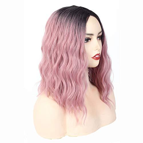 WIGENIUS　Ombre　Black　Queen　Roots　Wig　Women　to　Hair耐熱合成ウィッグfor　Short　Makeup　Girls　Pink　Bob　Parting　Wigs　Wave　Summer　Middle　Cosplay　Drag　(4
