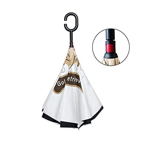 超特盛ミラクルプライス 白い大型逆さ傘に分離したゴールデンレトリバー犬の顔の骨、レインリバースサンパラソル、C字ハンドルで逆さにしたUVカットの二層車傘 【Q2216156182】(12480円)