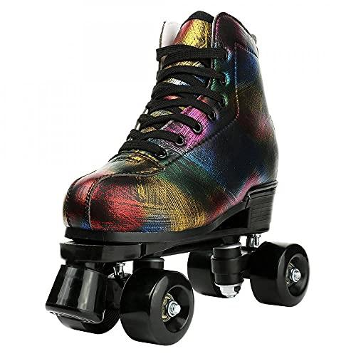タイ染めローラースケート、レザーローラースケートクラシックハイトップPUレザーローラースケート女性用大人(ブラックホイール付き、10 M US=43) タイ染めローラースケート レザーローラースケートクラシックハイトップPUレザーローラースケート女性用大人 ブラックホイール付き US=43