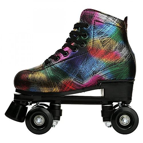タイ染めローラースケート、レザーローラースケートクラシックハイトップPUレザーローラースケート女性用大人(ブラックホイール付き、10 M US=43) タイ染めローラースケート レザーローラースケートクラシックハイトップPUレザーローラースケート女性用大人 ブラックホイール付き US=43