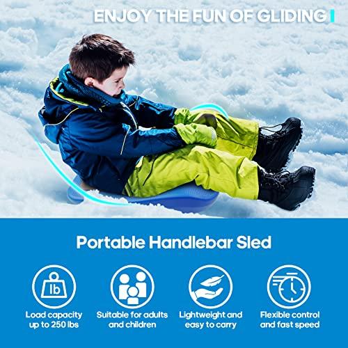 子供・大人用スノーソリ、ハンドル付き子供ソリスノーボード、軽量コンパクトスクータースノーボード、耐寒ハンドルソリ滑降滑降スノースケートボードで冬の 子供 大人用スノーソリ ハンドル付き子供ソリスノーボード 軽量コンパクトスクータースノーボード