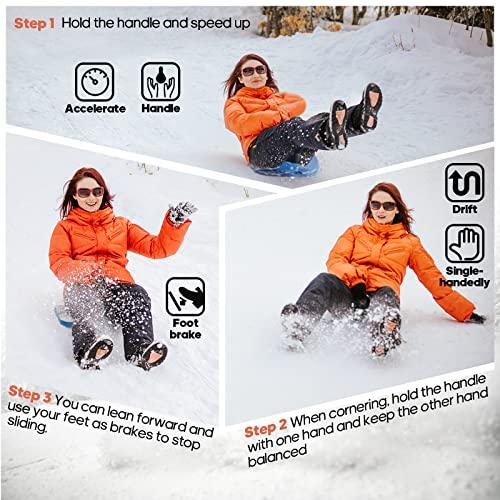 子供・大人用スノーソリ、ハンドル付き子供ソリスノーボード、軽量コンパクトスクータースノーボード、耐寒ハンドルソリ滑降滑降スノースケートボードで冬の 子供 大人用スノーソリ ハンドル付き子供ソリスノーボード 軽量コンパクトスクータースノーボード