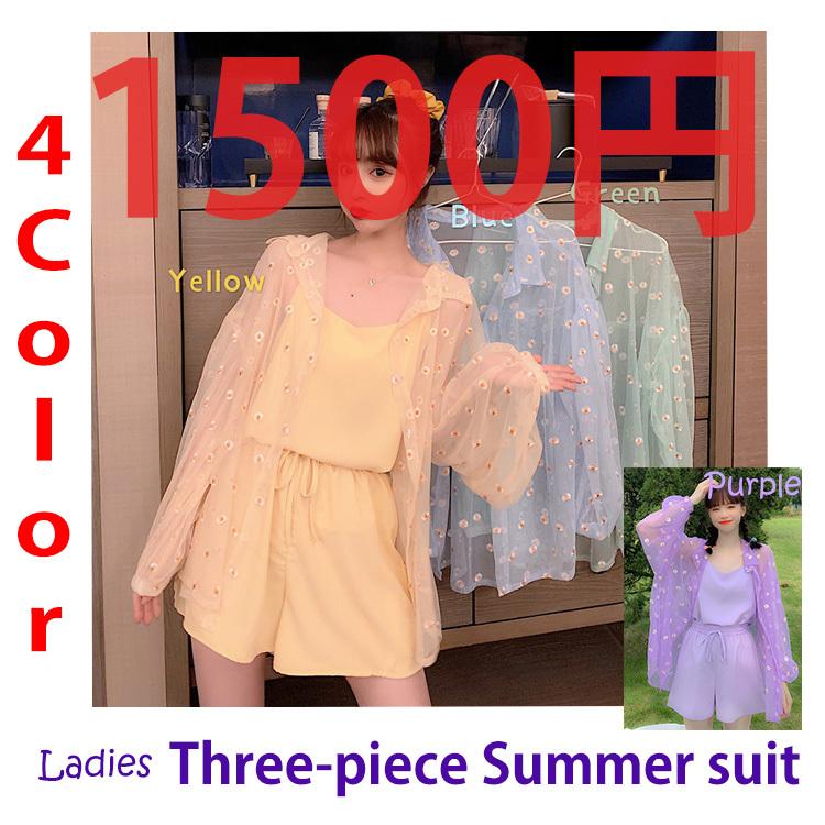 在庫処分 セットアップ レディース 夏 ゆったり クリアランスsale 期間限定 カジュアル かわいい 薄手 カーディガン ショートパンツ ミニ シースルー サマー キャミソール 涼しい