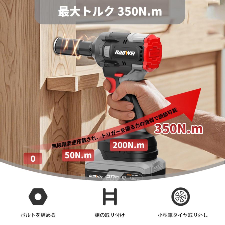 NANWEI 充電式インパクトレンチ 最大トルク350Nm マキタ18Vバッテリー