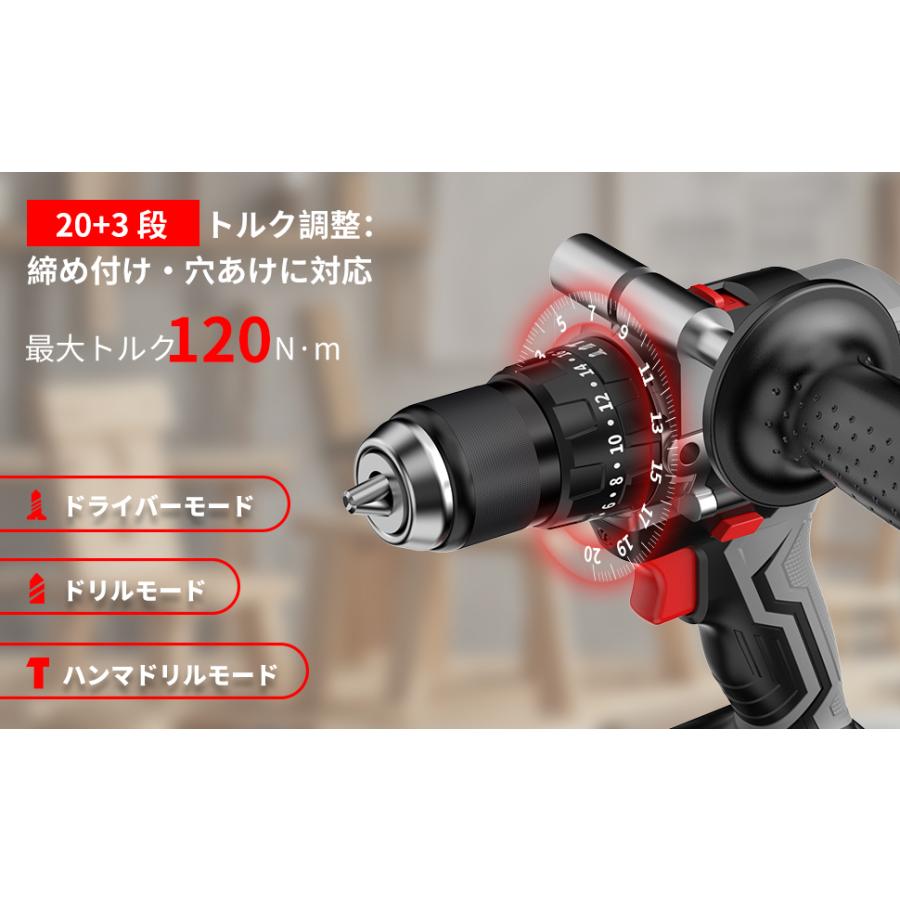 NANWEI コードレス振動ドライバドリル 最大トルク120Nm マキタ18V