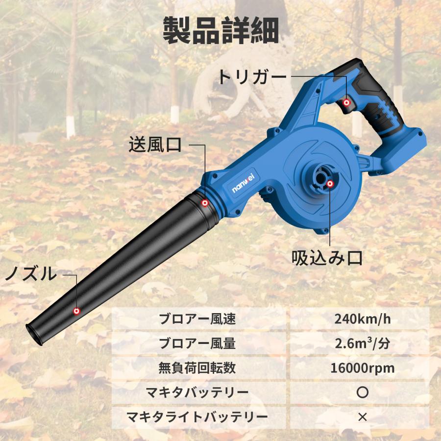 NANWEI ブロワー 充電式ブロワ マキタ18Vバッテリー対応 無段階風量
