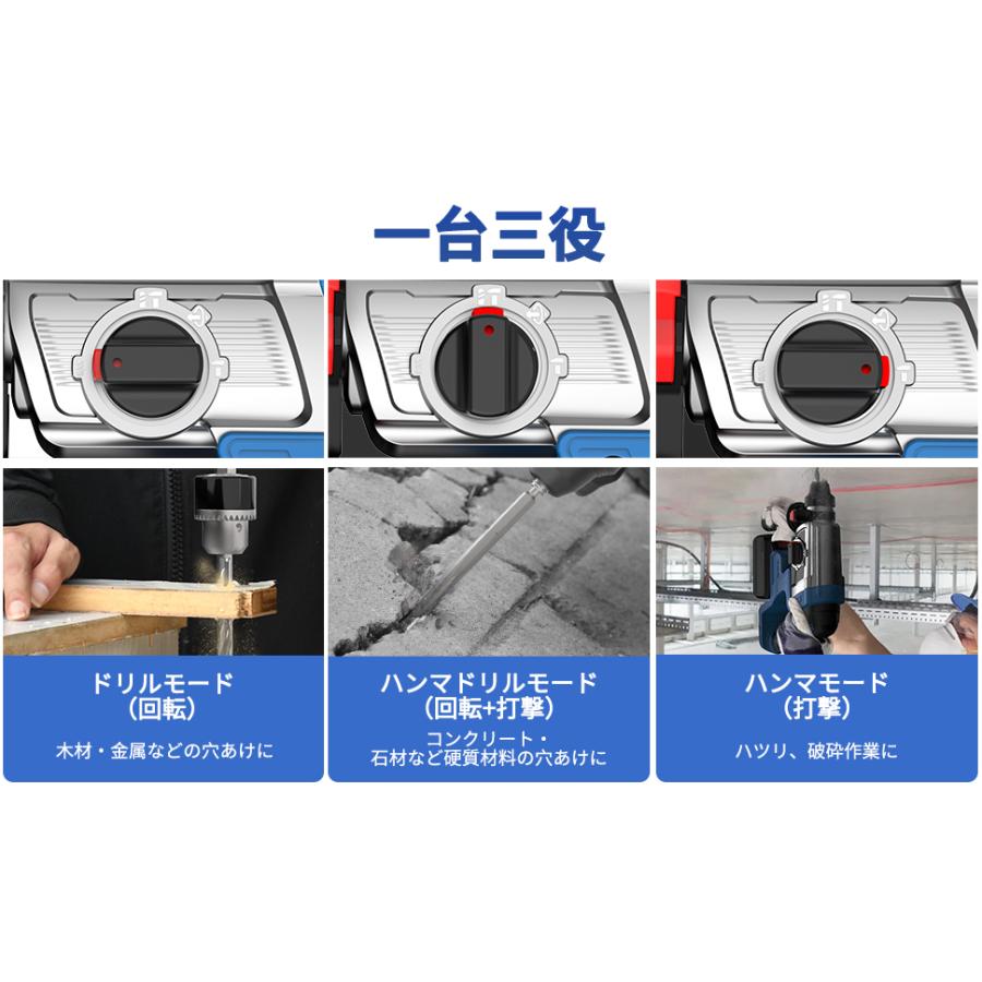 NANWEI 充電式ハンマードリル コードレス 【4.0Ah電池セット