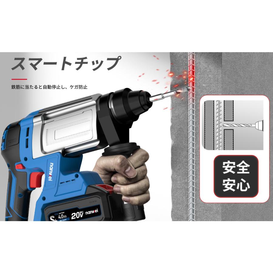 NANWEI 充電式ハンマードリル コードレス 【4.0Ah電池セット