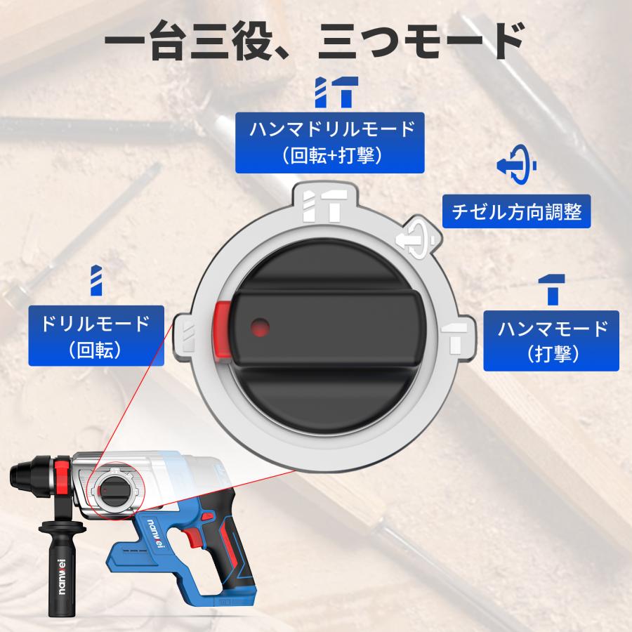 NANWEI 充電式ハンマードリル コードレス 【4.0Ah電池セット