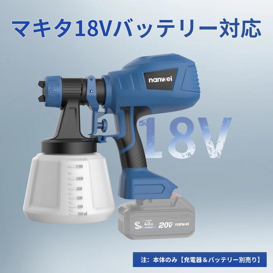 NANWEI コードレススプレーガン マキタ18Vバッテリー対応 電動スプレー