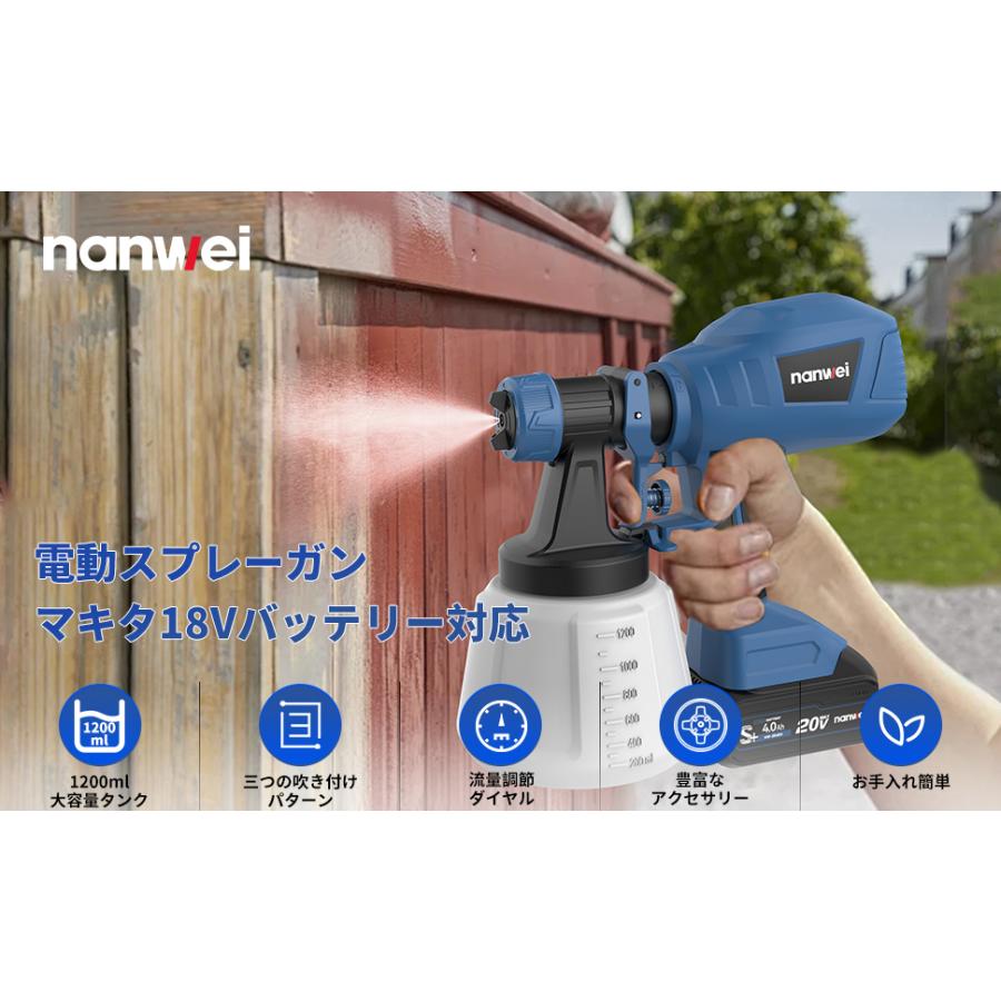 NANWEI コードレススプレーガン マキタ18Vバッテリー対応 電動スプレー