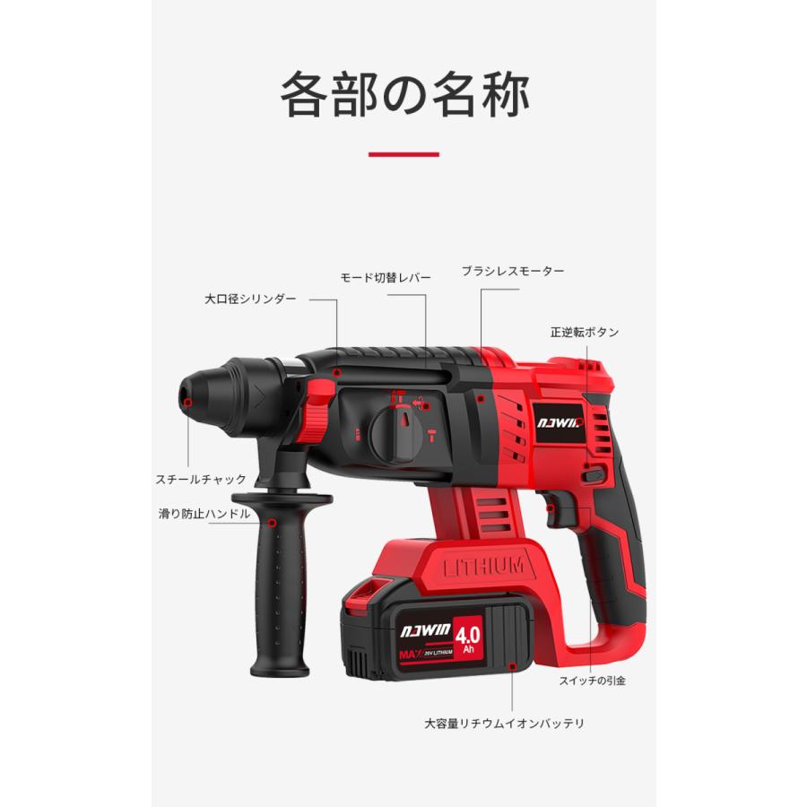 NAWIN 20V充電式ハンマドリル ハンマードリル ブラシレスモーター 電動