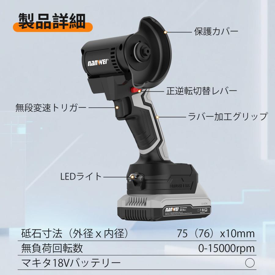 NANWEI ミニディスクグラインダー充電式 マキタ18Vバッテリー
