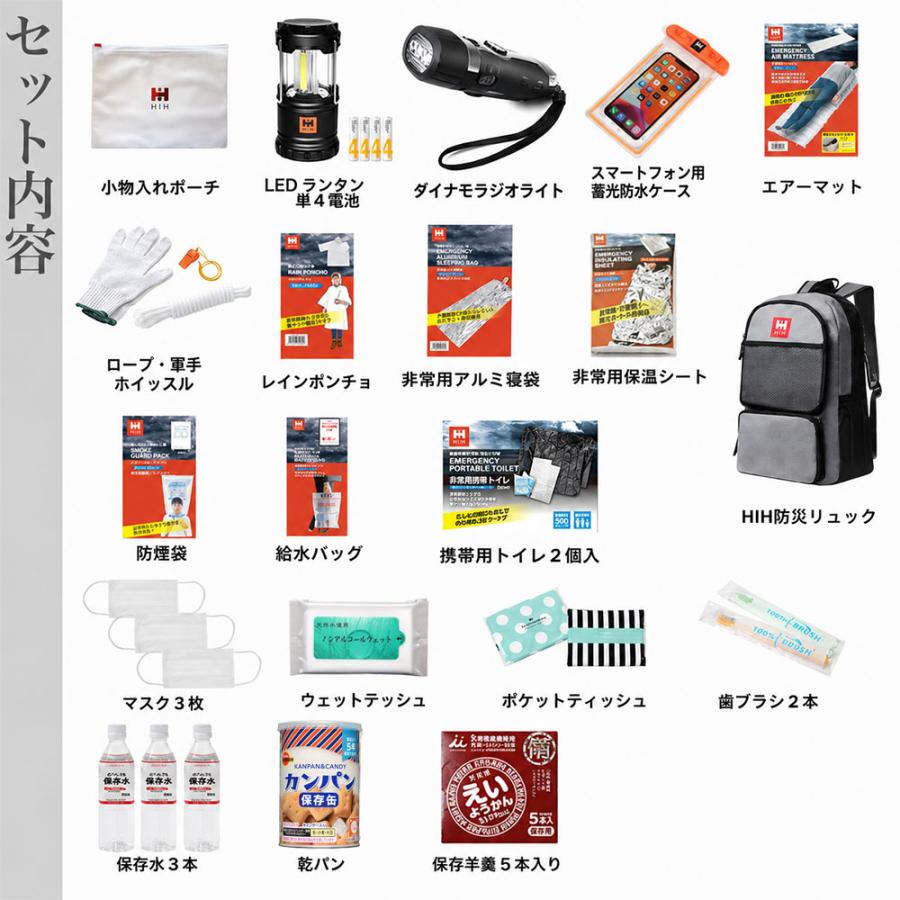 HIH 防災セット 防災グッズ セット ハザードリュック 非常用持ち出し袋 