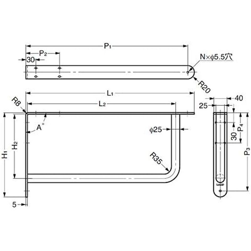 スガツネ工業　ステンレスブラケットBY型　棚受　BY-500　キョウメン