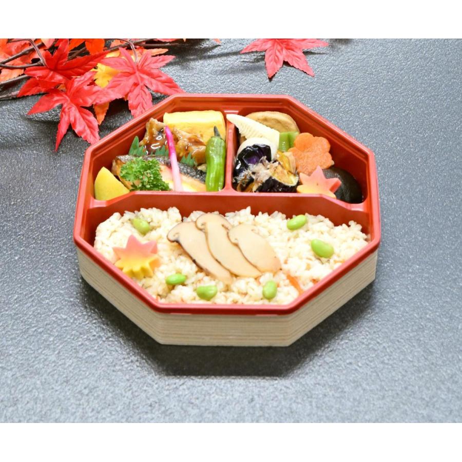 テイクアウト　弁当容器　使い捨て　折箱　ワン折八角６８Ｔ　杉縁・赤底・高蓋セット　５０枚　「アクタ」　業務用　松茸　栗　きのこ　行楽　竹の子　炊き込み | ブランド登録なし | 06