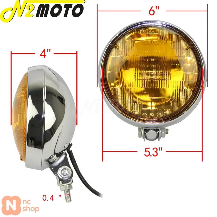 汎用バイク用 5.75インチ フロントライト クリア/イエローガラス 汎用バイク用 5.75インチ フロントライト クリア/イエローガラス