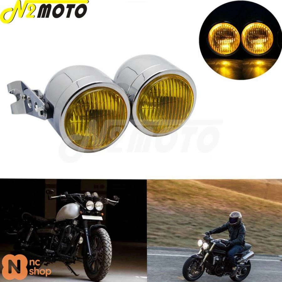 並行輸入品】 アンバー バイク用 レトロ ツイン ヘッドライト ホルダー