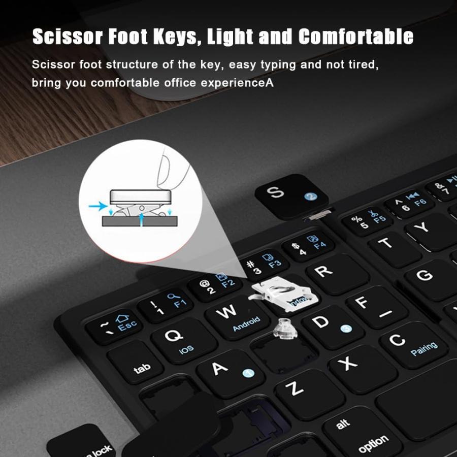 Skyeen 超薄型ポータブル 折り畳み ワイヤレス ブルートゥース キーボード - 4 つ折り大型タッチパッド、スマホ タブレットPC適用 三つデバ｜nc-shop｜04