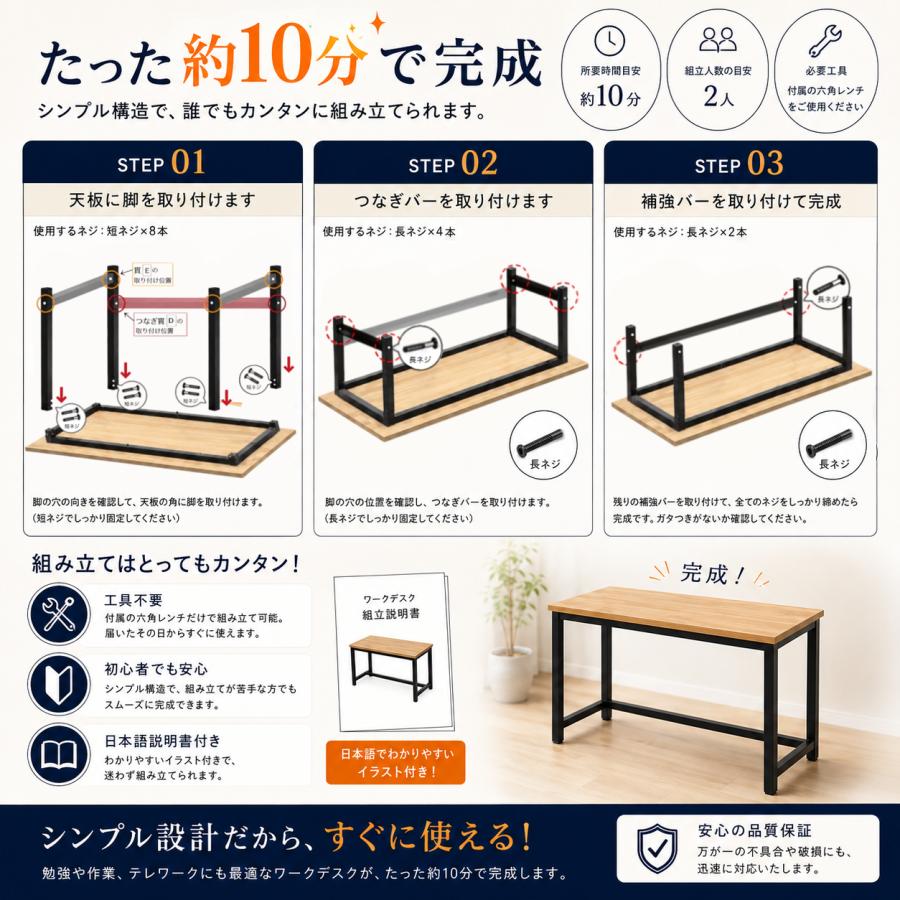 ワークデスク パソコンデスク オフィスデスク テーブル 幅120cm 奥70cm