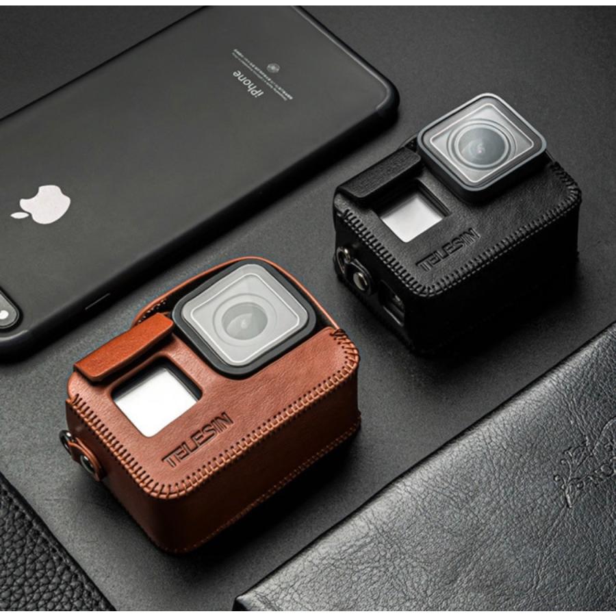 TELESIN gopro hero8用 本革レザー 革 皮 ケース ネックストラップ