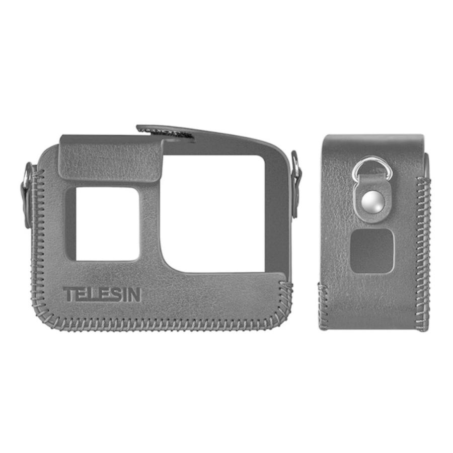 TELESIN gopro hero8用 本革レザー 革 皮 ケース ネックストラップ