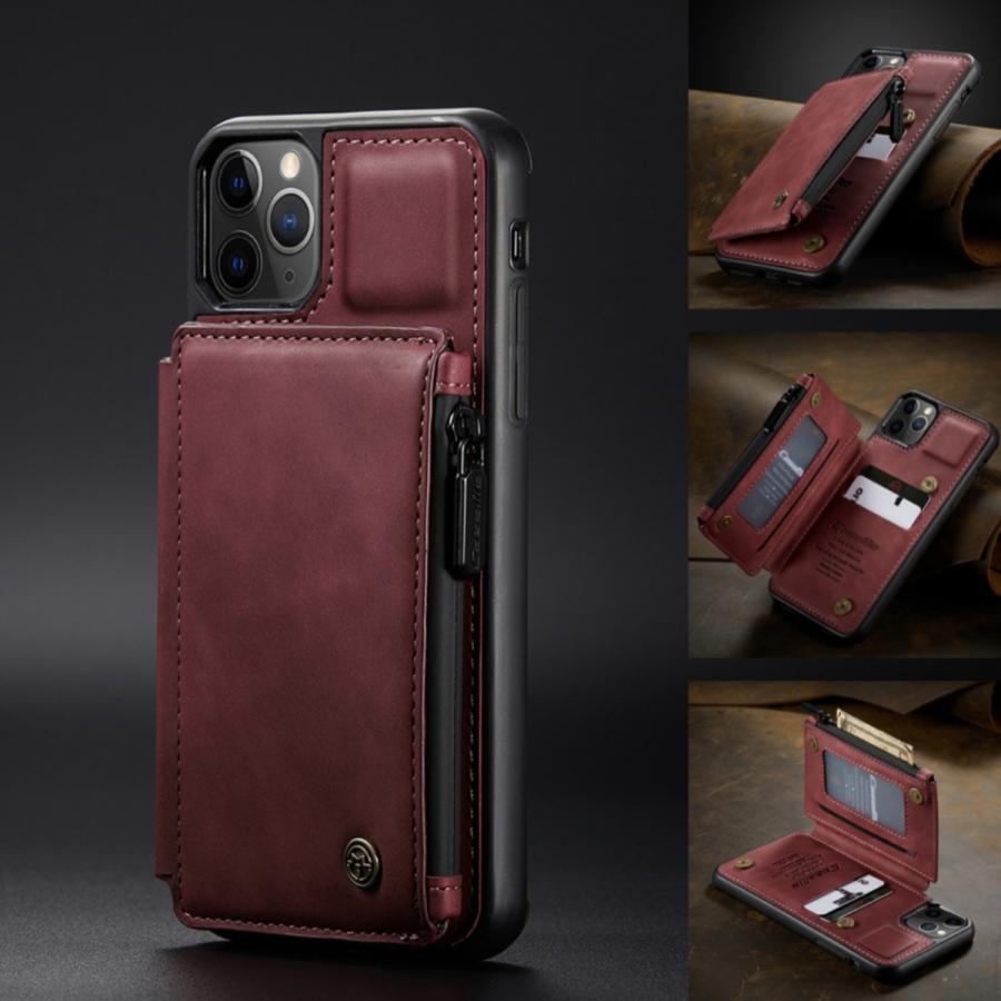 iPhone12 ケース mini Pro ProMax ワインレッド 財布付き 小銭入れ