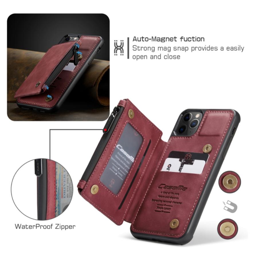 iPhone12 ケース mini Pro ProMax ワインレッド 財布付き 小銭入れ