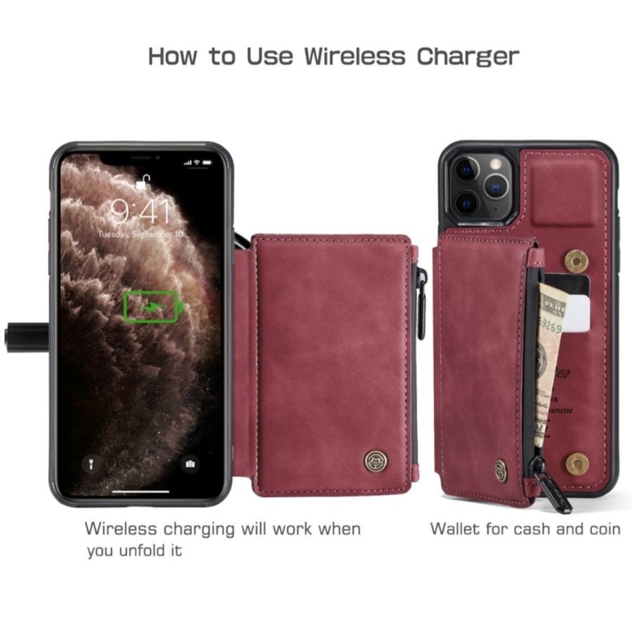 iPhone12 ケース mini Pro ProMax ワインレッド 財布付き 小銭入れ