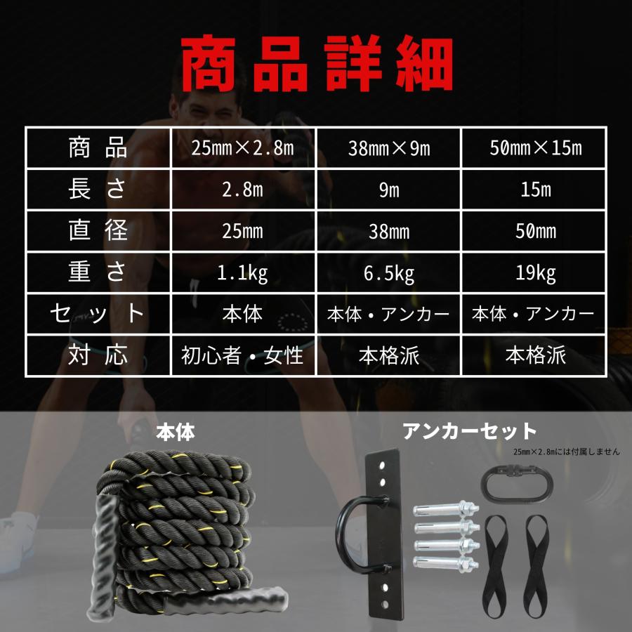 バトルロープ 15m × 50mm 極太 アンカーセット ヘビーロープ