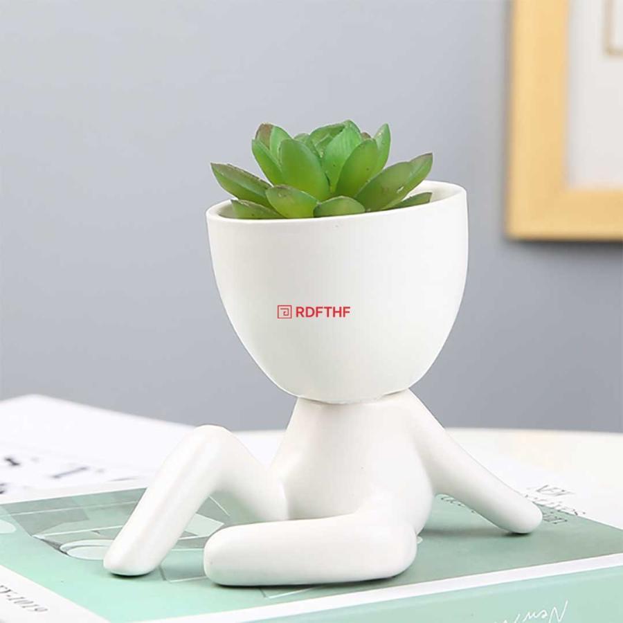 ガーデニング雑貨　飾り鉢　陶器　小人 ミニ植木鉢 小人型 ホワイト 3体セット 陶器 セラミック ガーデン