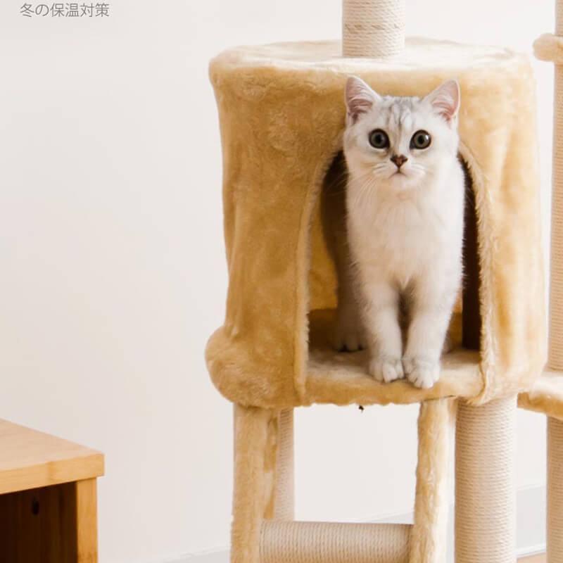 キャットタワー 据え置き 頑丈に作られ、組み立ても簡単！爪とぎ おしゃれ 遊び場 多頭飼い 運動不足解消 天然サイザル麻紐 登り降りしやすい 猫ランド高さ135cm_10