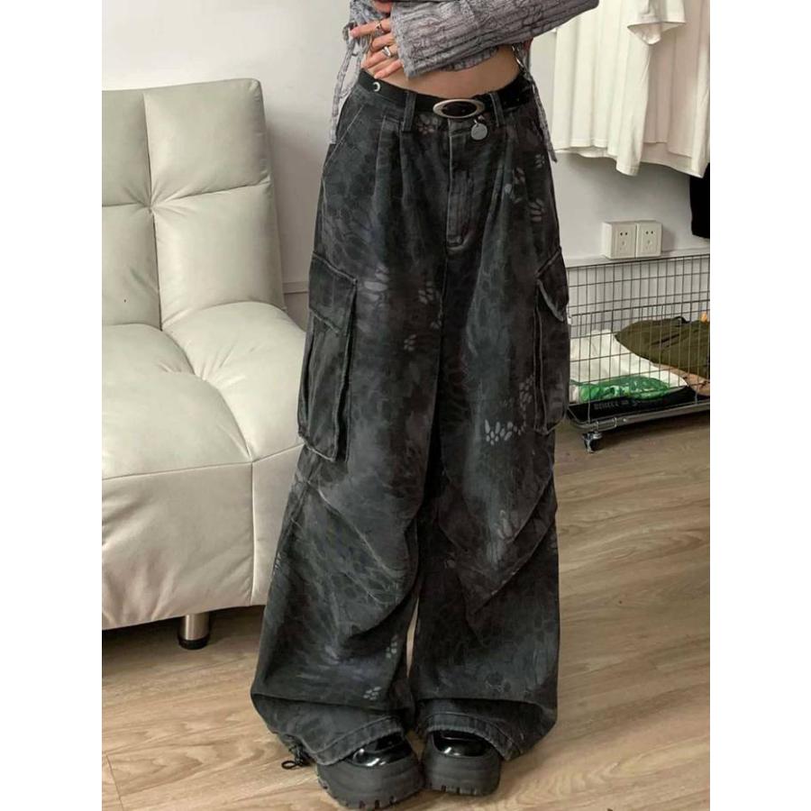 迷彩パンツ レディース パイソン柄 ヘビ柄 カーゴパンツ ワイドデニム