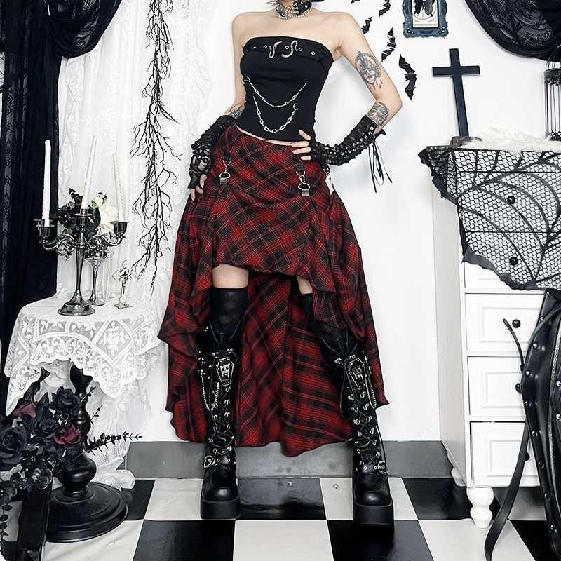 スカート ゴシック風 ダーク系 ストリート系 赤チェック 格子柄