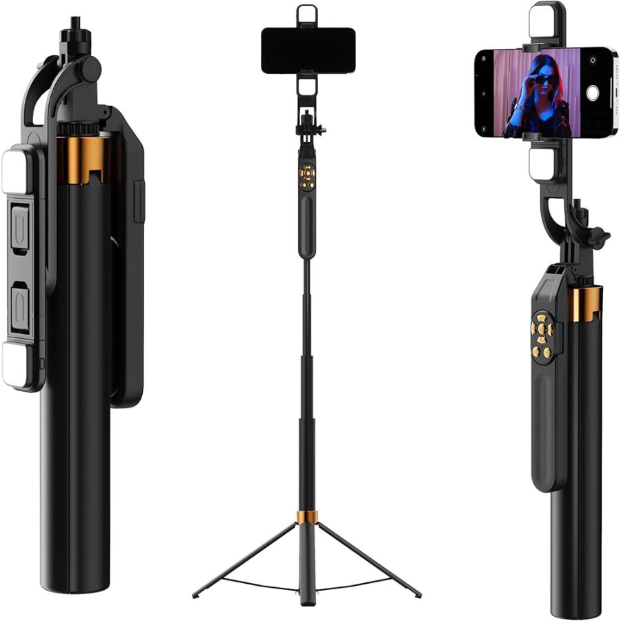 Gworld 180CM超長伸縮 自撮り棒三脚 360°回転 手ブレ防止設計 リモコン