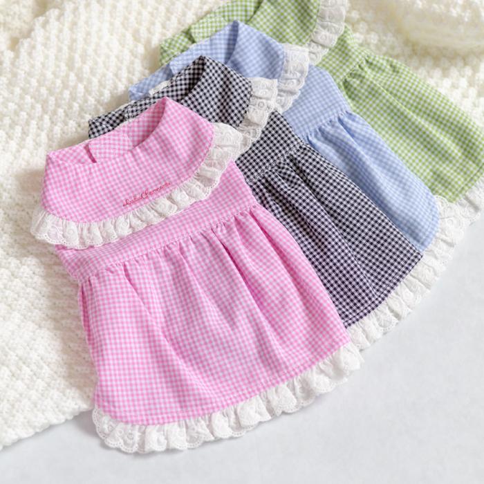 犬服 ワンピース ギンガムチェック チェック柄 マジックテープ ペット