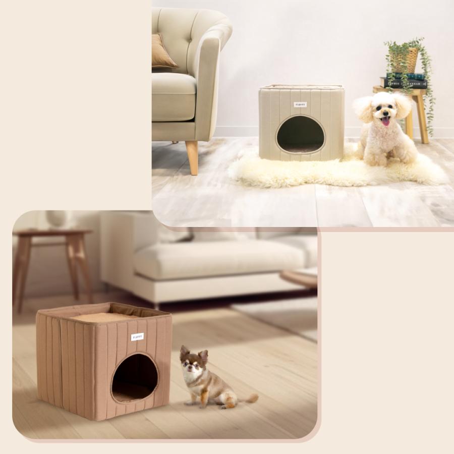 犬 猫 ハウス ベッド マット ペットベッド ペットハウス 折りたたみ 冬用 犬ハウス 猫ハウス 室内 冬 ふわふわ おしゃれ かわいい スクエア型 小型犬 FLUFFY |  | 08