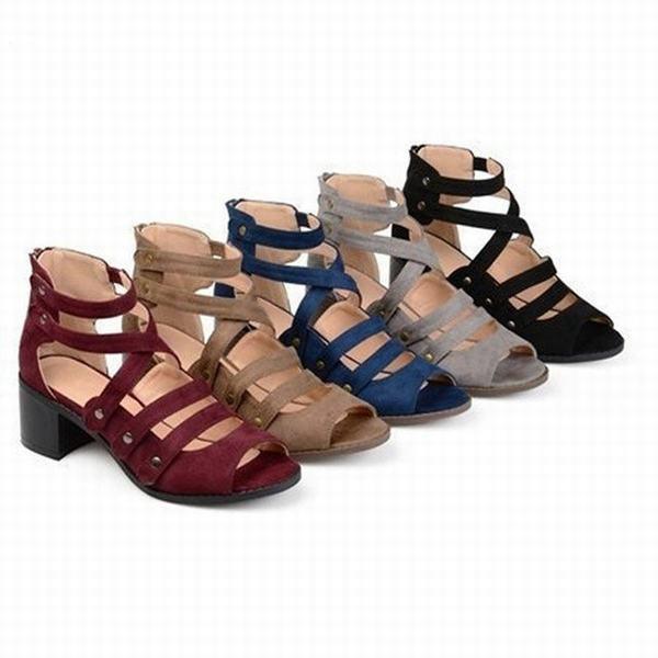 クロスストラップサンダル ブロックヒール 太めヒール レディース リベット飾り オープントゥ 新作 春夏 ミドルヒール ローマ風サンダル 超特価sale開催