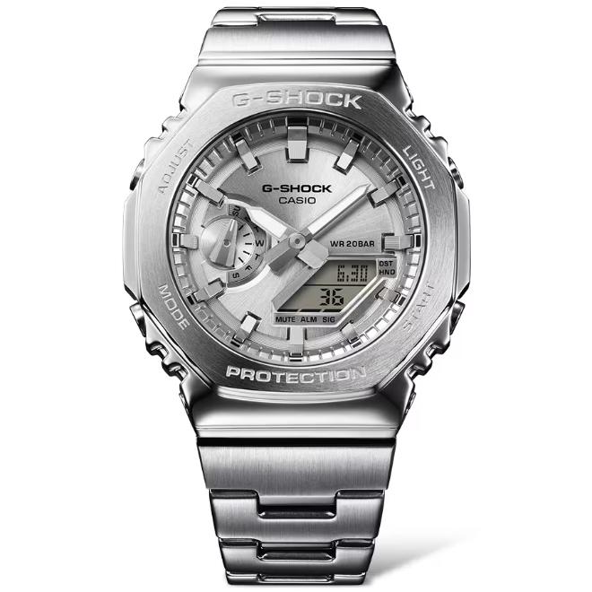 2年保証 GM-2110D-7A CASIO G-SHOCK カシオ Gショック ジーショック メタル アナデジ ステンレススチール ネオブライト LED シルバー ギフト カシオークの画像