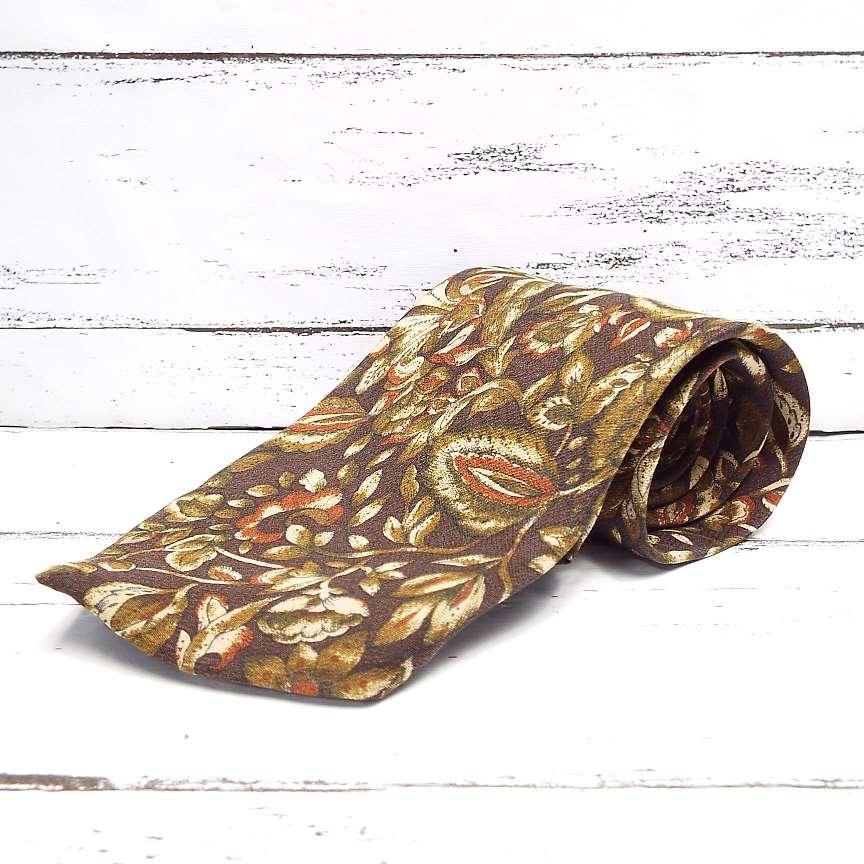 昭和レトロ】Breeze（T's COLLECTION） 植物・花柄 ブラウン系ネクタイ